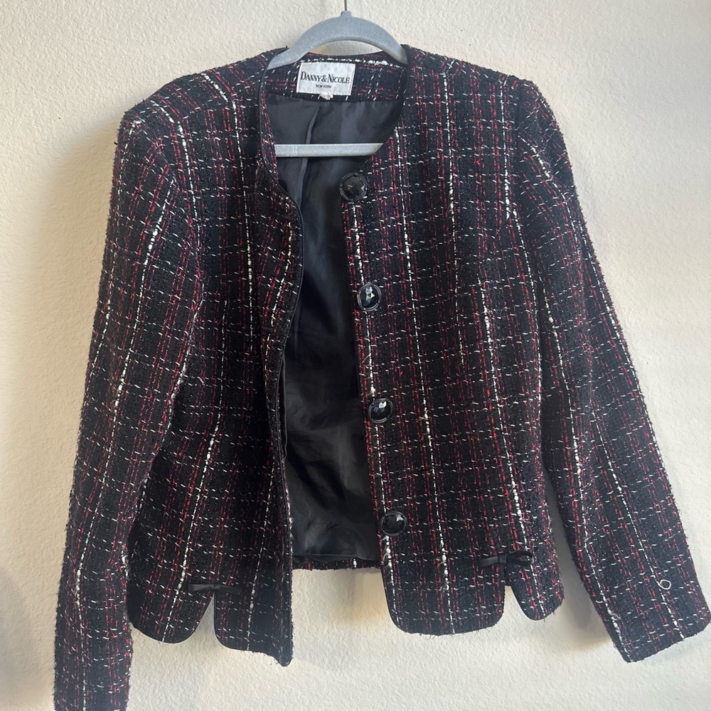 Danny & Nicole Women's Black and Red Tweed Blazer